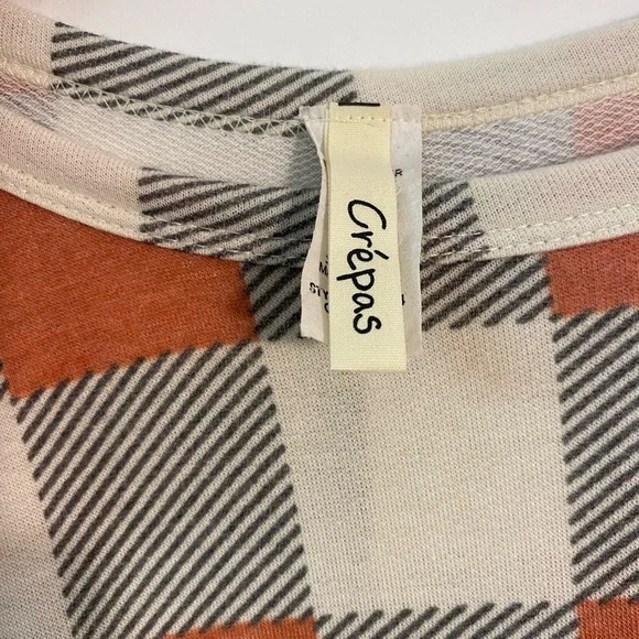 Oversized Boutique Plaid Women’s Pullover Long Sleeve Shirt Orange Gray Plus 1XL - Picture 4 of 7